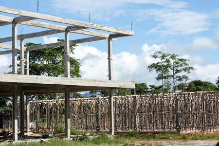 construction site of concrete building with wooden frames 
