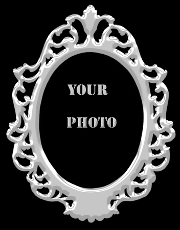 silver picture frame on black background.