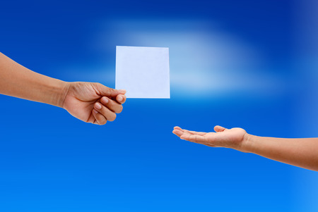 Hand give blank paper for other hand.