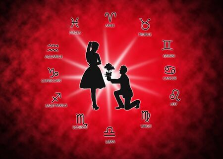 Red background of astrology and love concept.の写真素材