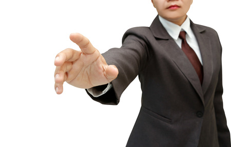 business female hand to grab objects, isolated on white with clipping path.の写真素材