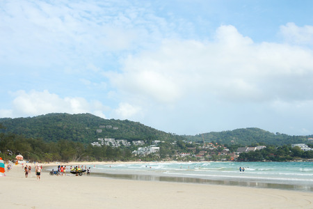 PHUKET, THAILAND-September 26, 2016: tourists at Karon beach on September 26, 2016 in Phuket, Thailand. Phuket is a popular destination famous for its beaches.のeditorial素材
