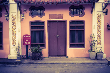  Phuket, Thailand - december 25, 2016 Old building Sino Portuguese style in phuket Thailand with vintage style filter.のeditorial素材