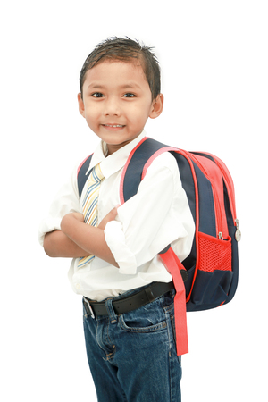 little student boy with backpack.の写真素材