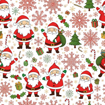 a christmas pattern featuring santa claus snowflakes and christmas trees designの素材