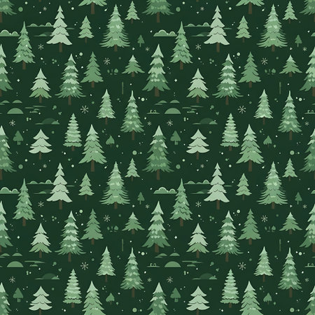 a seamless pattern featuring green christmas trees on a dark green backgroundの素材