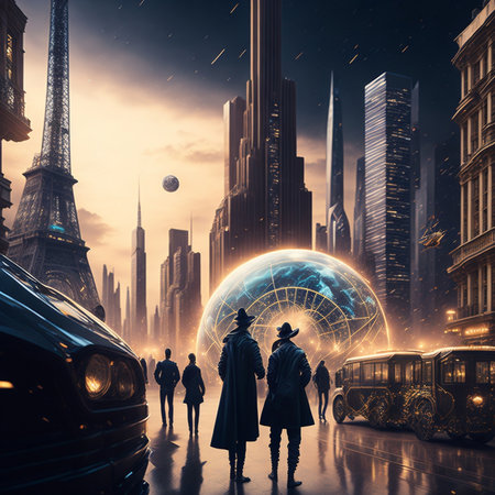 Eiffel Tower and people on the background of the night cityの素材