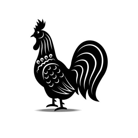 Rooster silhouette isolated on a white backgroundのイラスト素材