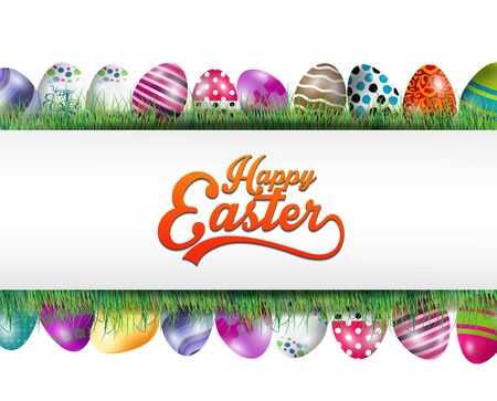 Easter background banner with eggs in the grassの写真素材