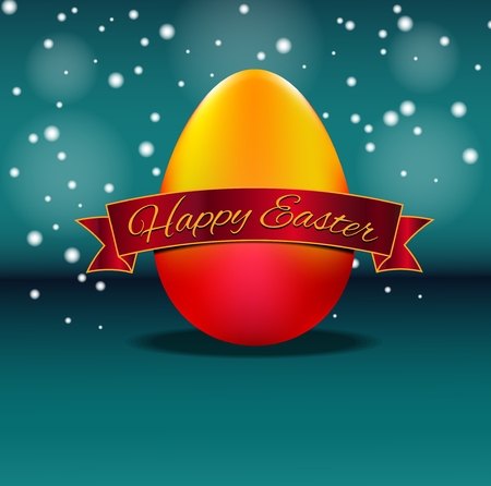 Realistic easter egg with red ribbon on blue backgroundのイラスト素材