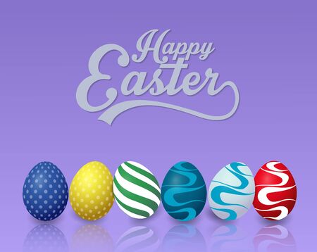Happy easter background with colorful easter eggs on blue backgroundのイラスト素材