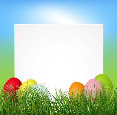 Easter background with colorful eggs and empty paperのイラスト素材