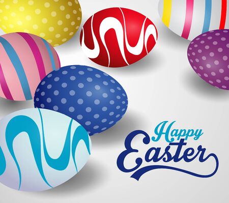 Happy easter background design with colorful easter eggs. Easter greetings card template with space for textの写真素材