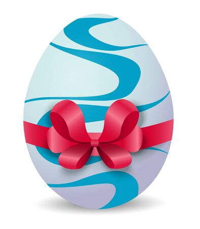 Easter egg with red bow on white backgroundの写真素材