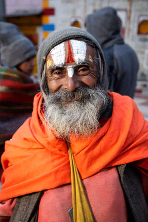 Indian Baba, Swami, Sadhu, Holyman, Saddhu in front of temple in Haridwar, Uttrakhand, India