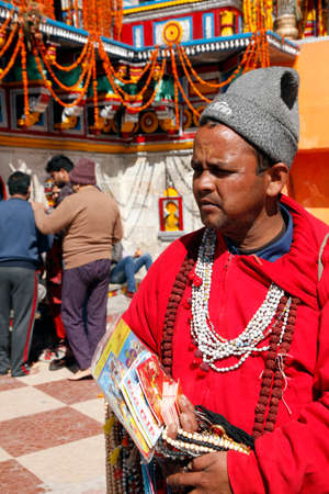 Indian Baba, Swami, Sadhu, Holyman, Saddhu in front of temple in Haridwar, Uttrakhand, Indiaのeditorial素材