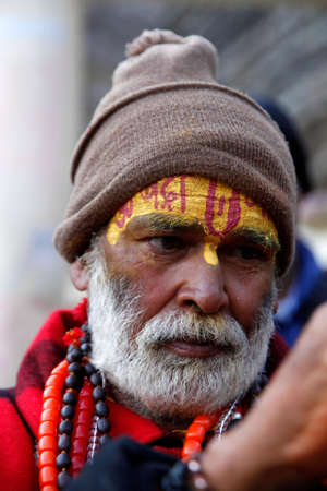 Indian Baba, Swami, Sadhu, Holyman, Saddhu in front of temple in Haridwar, Uttrakhand, Indiaのeditorial素材