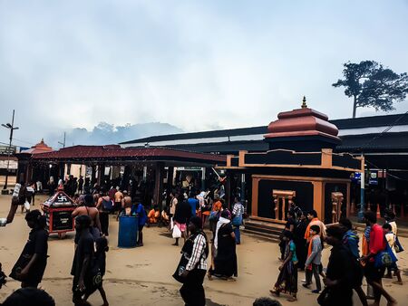 Pamba, Sabaimala, Kerala/India December 8th 2019: Pamaba Ganapathi temple on the way to Sabarimala with lot of a divoteesのeditorial素材