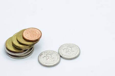 Different Euro cent coins in a pailの写真素材