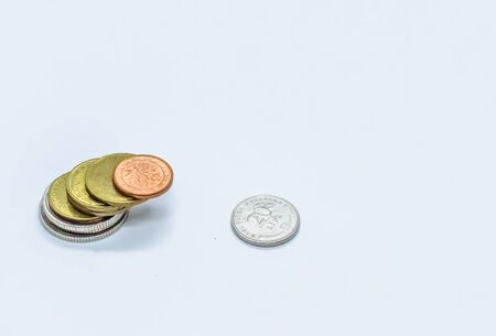 Different Euro cent coins in a pailの写真素材
