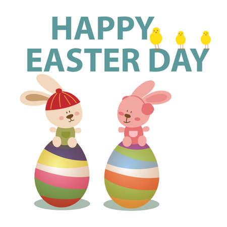 Easter day with bunny and eggsのイラスト素材