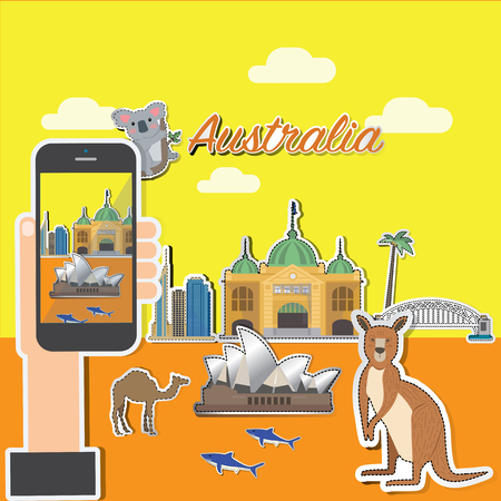 Taking photo on smart phone of Australia.のイラスト素材