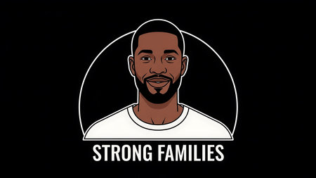 The image features a smiling man with a beard and short hair. He is wearing a white t-shirt and is...