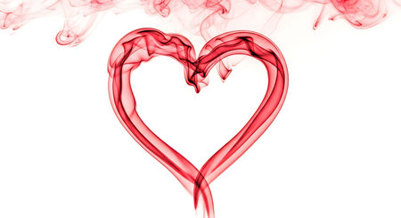 Beautifully crafted heart shape formed by swirling red smoke against a pristine white background. Symbolizes love, passion, and romance, ideal for Valentine's Day, anniversaries, or emotional themes.の写真素材