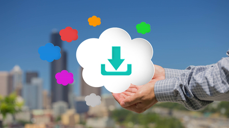 Business men hand holding cloud computing concept の写真素材