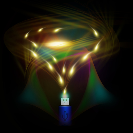 Blue universal flash drive on abstract backgroundの写真素材