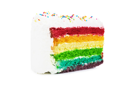 Rainbow cake on white backgrounの写真素材