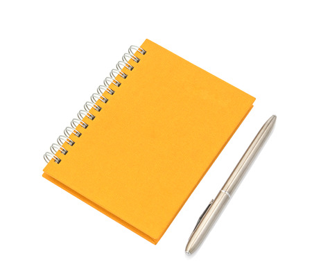 notebook with pen on white backgroundの写真素材