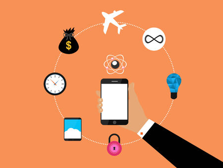 Hand holding mobile ,Flat design styleの写真素材