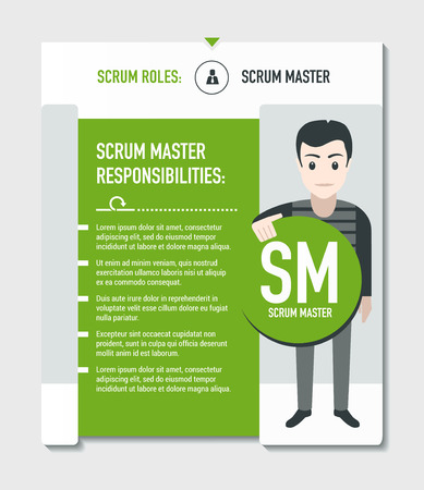 Scrum roles - Scrum master responsibilities template in scrum development process on light grey backgroundのイラスト素材
