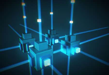 Decentralized blockchain network in 3d, side viewの写真素材