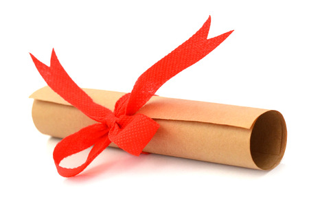 Diploma with red ribbonの写真素材