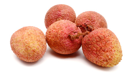 ripe lychee isolated on white backgroundの写真素材