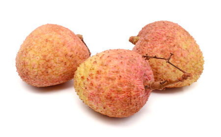 ripe lychee isolated on white backgroundの写真素材