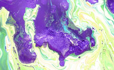 Marble abstract acrylic background. Nature blue and green marbling artwork texture. Golden glitter.