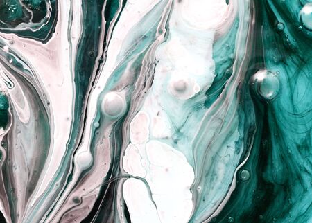 Marbled green and golden abstract background. Liquid marble pattern.の写真素材