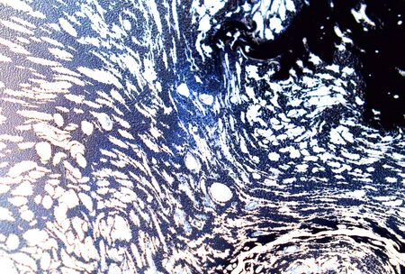 Blue and gold liquid texture. Hand drawn marbling background. Ink marble abstract pattern