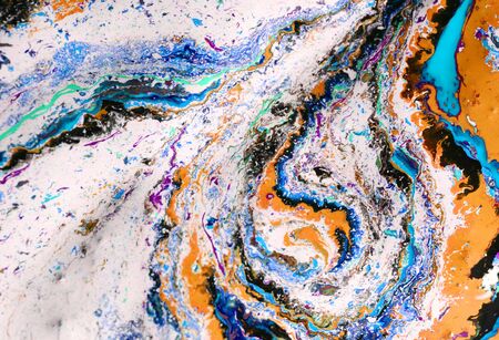 Blue and golden liquid texture, watercolor hand drawn marbling illustration, abstract background