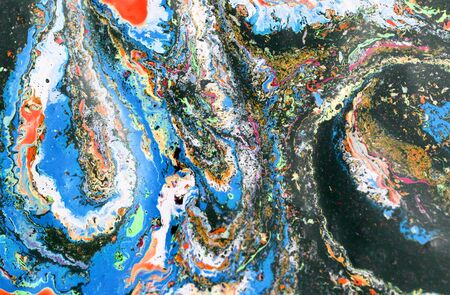 Blue and golden liquid texture, watercolor hand drawn marbling illustration, abstract background