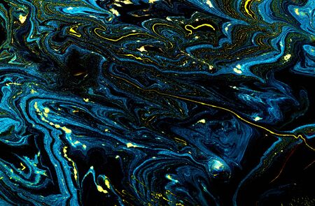 Marbled blue, white and gold abstract background. Liquid marble pattern.