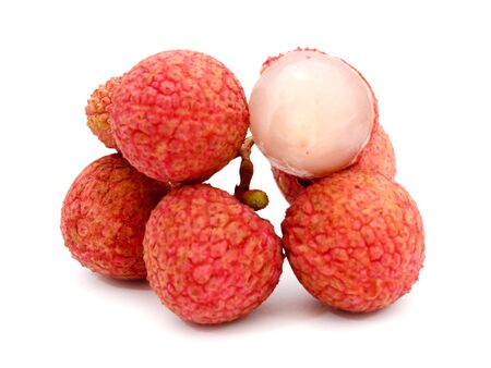 Lychee Fresh lychees isolated on whiteの写真素材