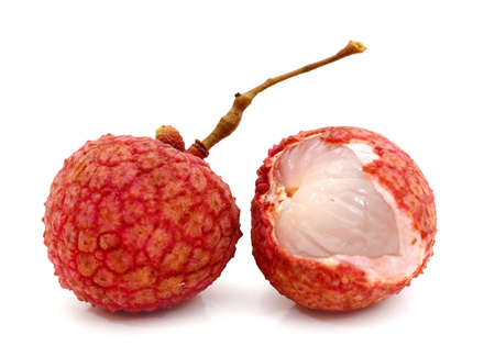 Fresh lychees on white background.の写真素材