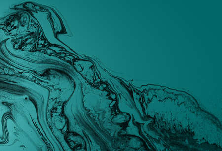 Marbled blue abstract background with golden sequins. Liquid marble ink pattern.