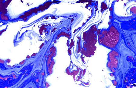 Green, purple and golden liquid texture. Hand drawn marbling background. Ink marble abstract pattern