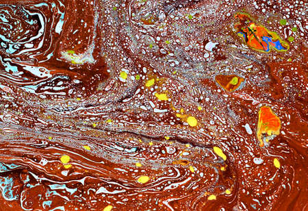 Blue, green and gold liquid texture. Hand drawn marbling background. Ink marble abstract pattern