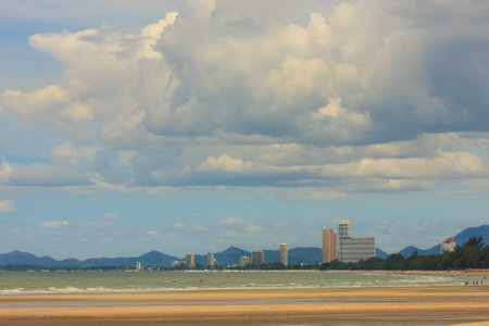 A coastal city under the formation of a storm.の写真素材